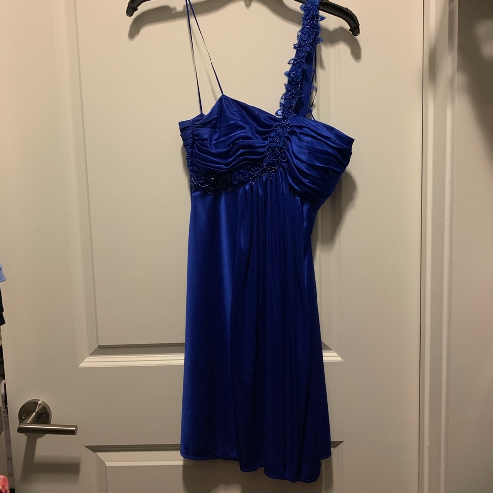 Blue one shoulder sequin formal homecoming dress